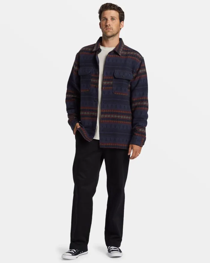 Billabong Wave Washed Essentials Offshore Jacquard Flannel Long Sleeve Shirt Dusty Navy 8211 Men