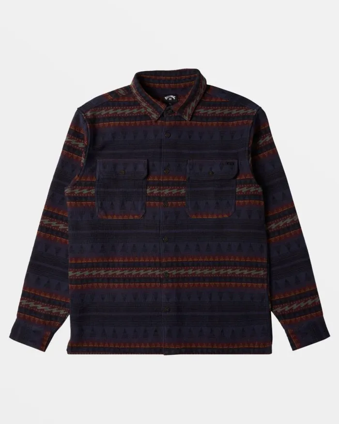 Billabong Wave Washed Essentials Offshore Jacquard Flannel Long Sleeve Shirt Dusty Navy 8211 Men