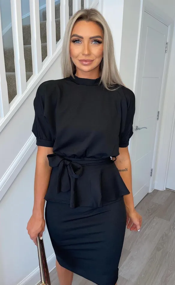 Black Everlyn Cold Shoulder Peplum Midi Dress Women Missfiga Midi Dresses