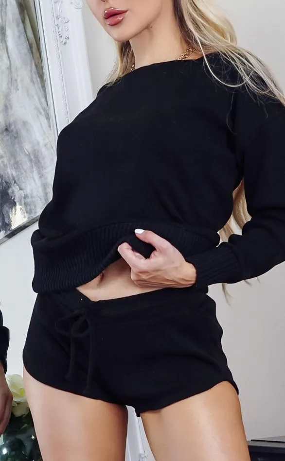 Black Marl Chunky Knit CoOrd Lounge Set Women Missfiga LoungewearTracksuits