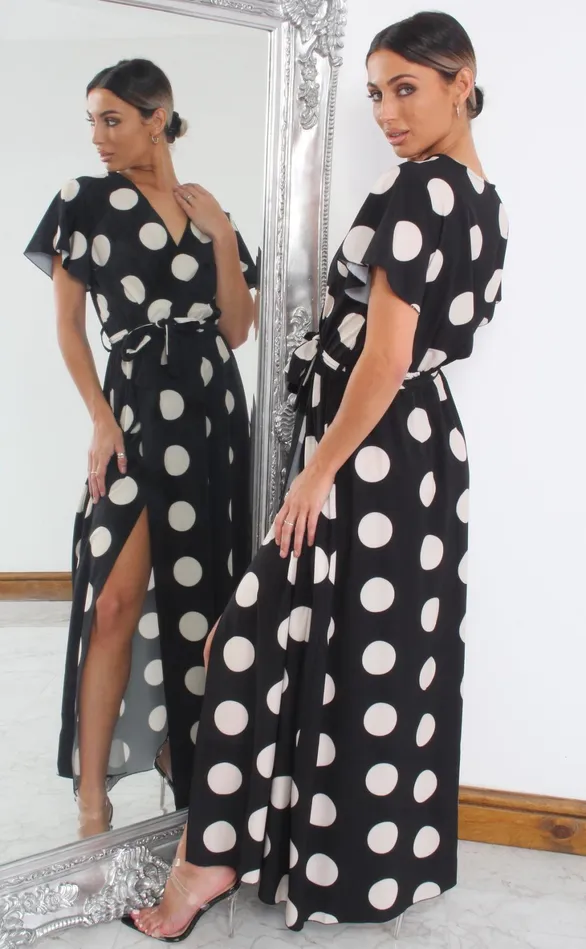 Black Polka Dot Wrap Slit Maxi Dress Women Missfiga Wrap Dresses Black Polka Dot Wrap Slit Maxi Dress Women Missfiga Wrap Dresses