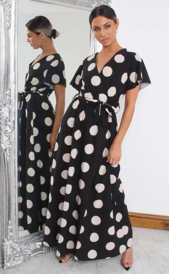 Black Polka Dot Wrap Slit Maxi Dress Women Missfiga Wrap Dresses Black Polka Dot Wrap Slit Maxi Dress Women Missfiga Wrap Dresses
