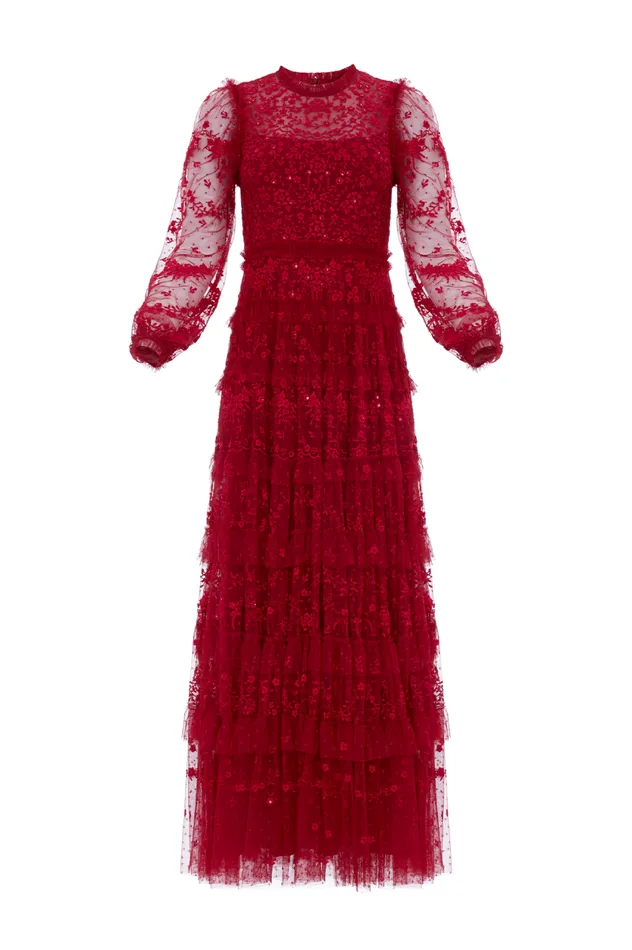 Blossom Lace Ankle Gown Red Women Needle and Thread Dresses