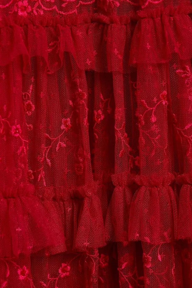 Blossom Lace Ankle Gown Red Women Needle and Thread Dresses