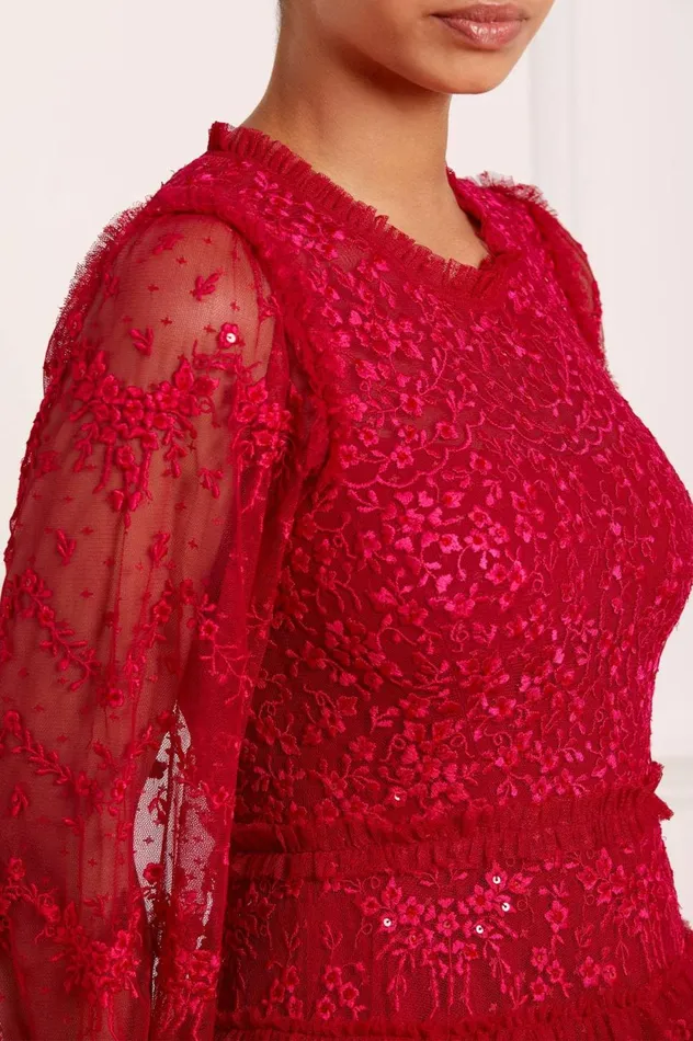 Blossom Lace Ankle Gown Red Women Needle and Thread Dresses