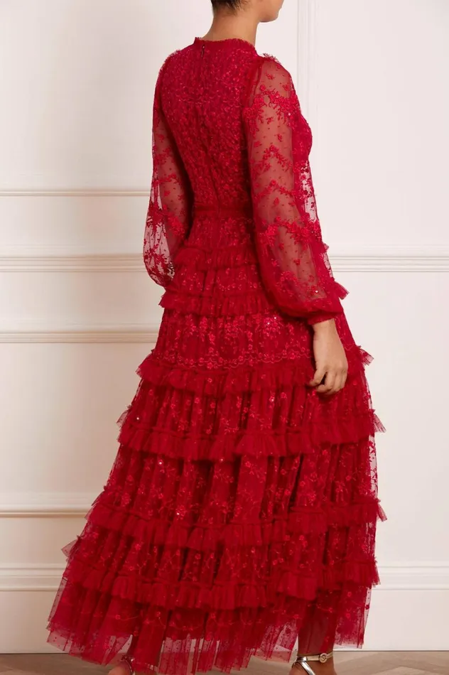 Blossom Lace Ankle Gown Red Women Needle and Thread Dresses