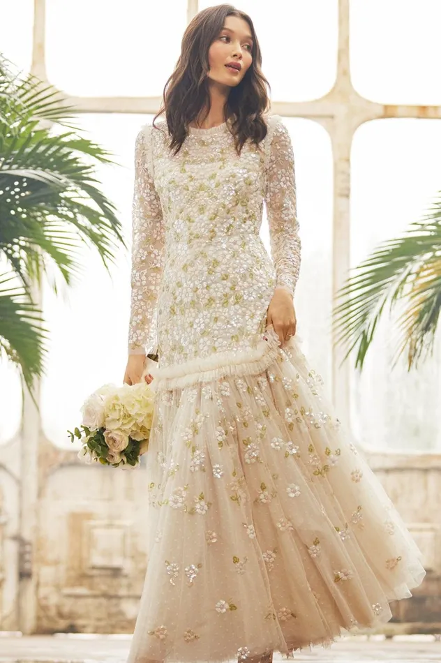 Brianna Long Sleeve Gown Champagne Women Needle and Thread Dresses