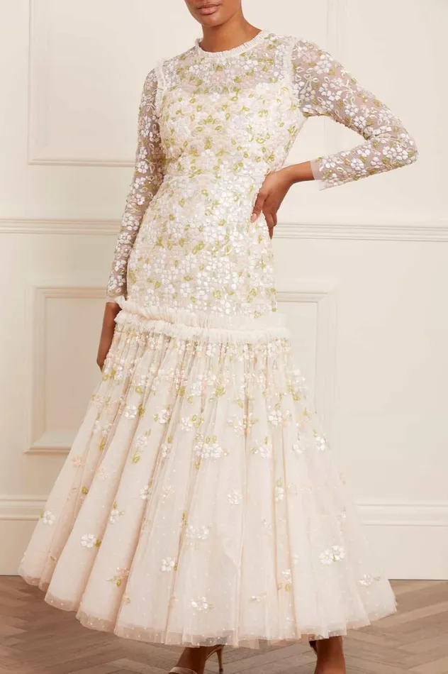 Brianna Long Sleeve Gown Champagne Women Needle and Thread Dresses