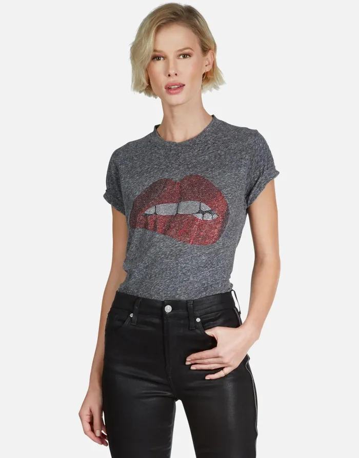 Capri Crystal Biting Lip Heather Grey Women039s Lauren Moshi Short Sleeve