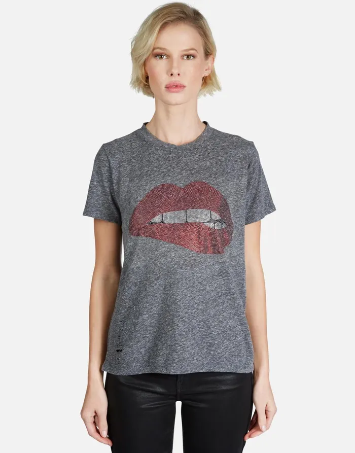 Capri Crystal Biting Lip Heather Grey Women039s Lauren Moshi Short Sleeve
