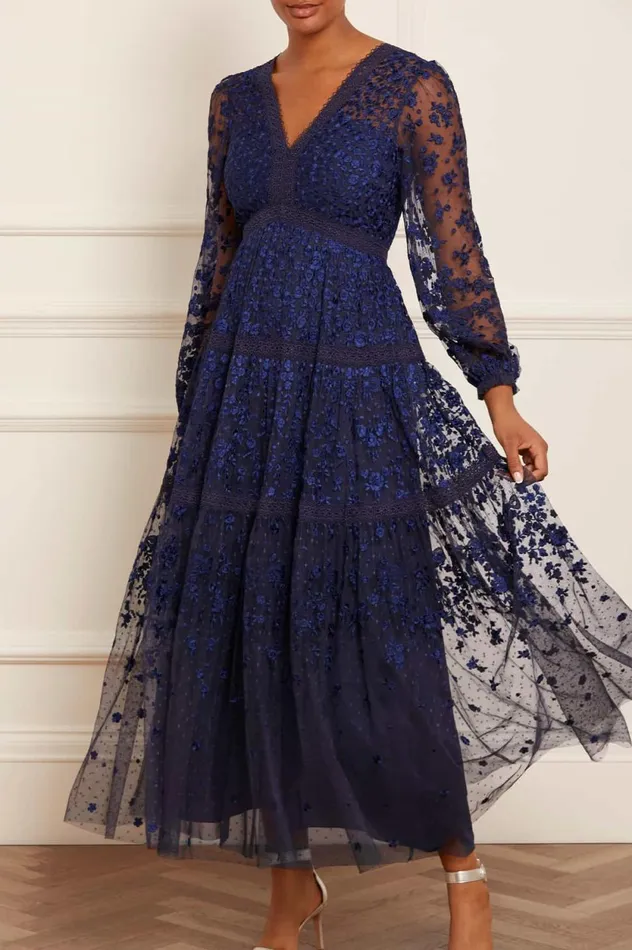 Celestia Ribbon Ankle Gown Blue Women Needle and Thread Dresses