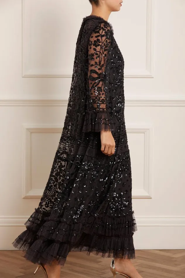 Celia Long Sleeve Ankle Gown Black Women Needle and Thread Dresses