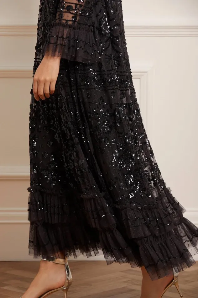 Celia Long Sleeve Ankle Gown Black Women Needle and Thread Dresses