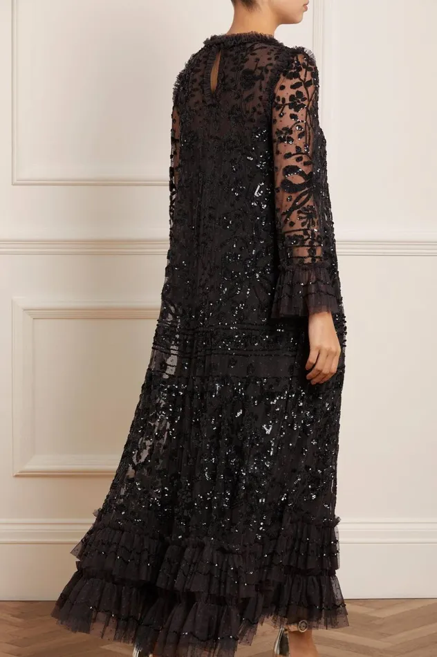 Celia Long Sleeve Ankle Gown Black Women Needle and Thread Dresses