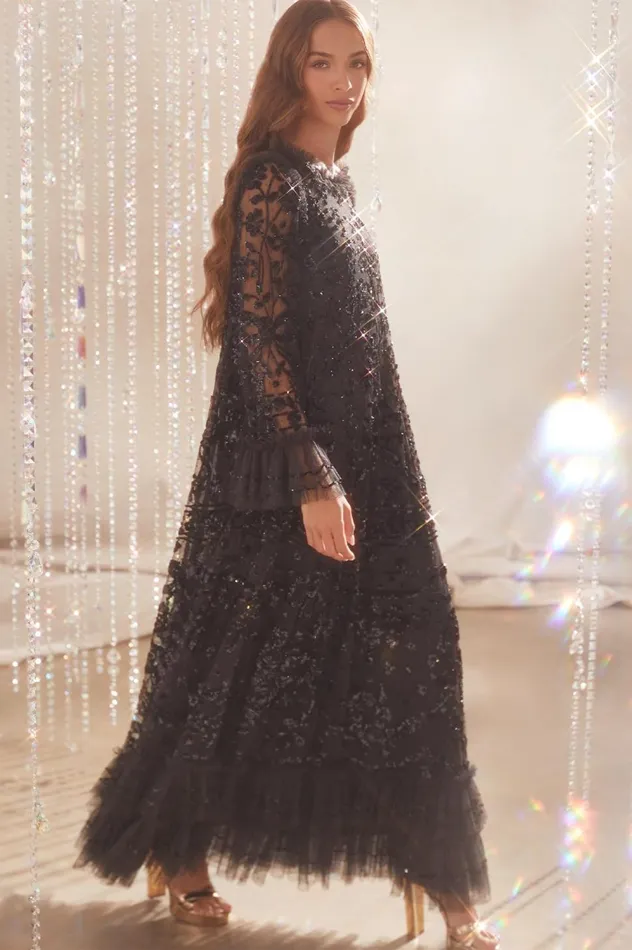 Celia Long Sleeve Ankle Gown Black Women Needle and Thread Dresses