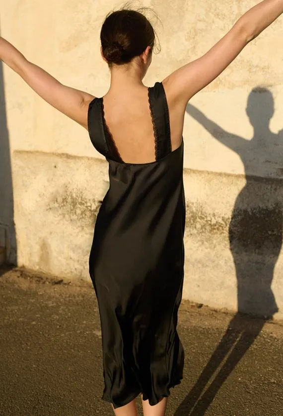 Ciao Lucia Evening Dresses Leticia Black Satin Midi Dress 8211 Women