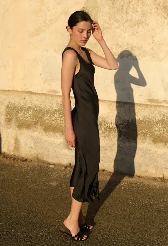 Ciao Lucia Evening Dresses Leticia Black Satin Midi Dress 8211 Women