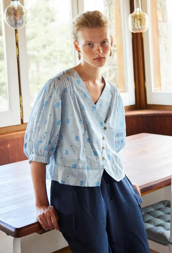 Ciao Lucia Long Sleeve Tops Ximena Blue Printed Cotton ThreeQuarter Sleeve Top 8211 Women