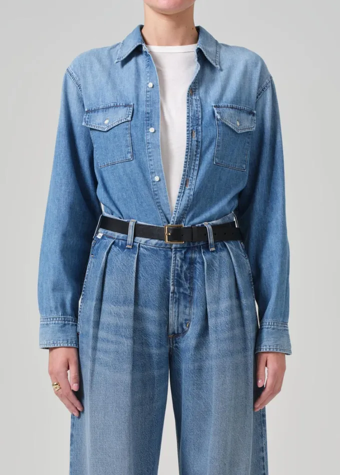 Citizens Of Humanity Baby Shay Cropped Shirt In Carolina Blue Women Tops
