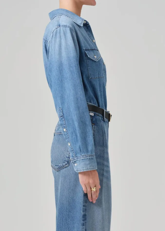 Citizens Of Humanity Baby Shay Cropped Shirt In Carolina Blue Women Tops