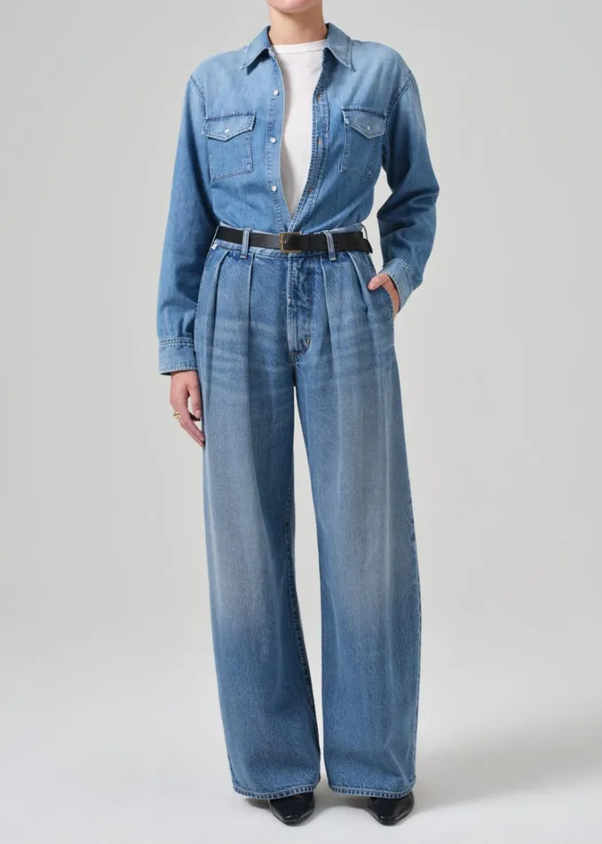 Citizens Of Humanity Baby Shay Cropped Shirt In Carolina Blue Women Tops