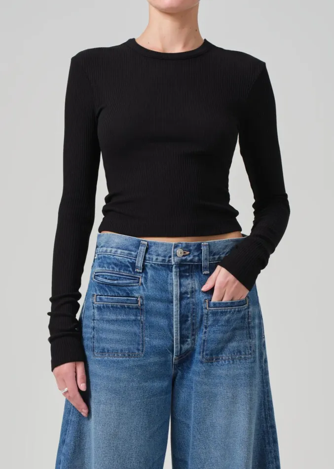 Citizens Of Humanity Cropped Faena Crewneck In Black Women Tops