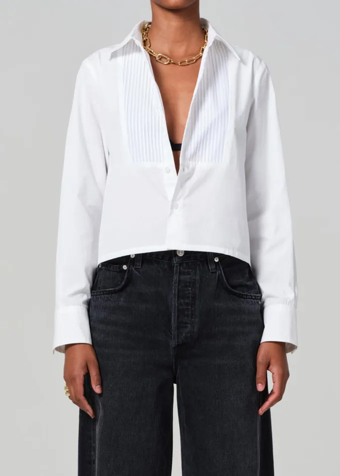 Citizens Of Humanity Fino Boxy Cropped Tuxedo In White Women Tops