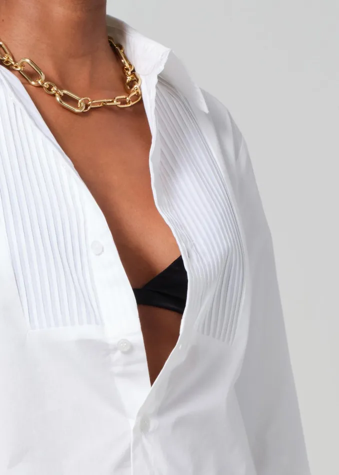 Citizens Of Humanity Fino Boxy Cropped Tuxedo In White Women Tops