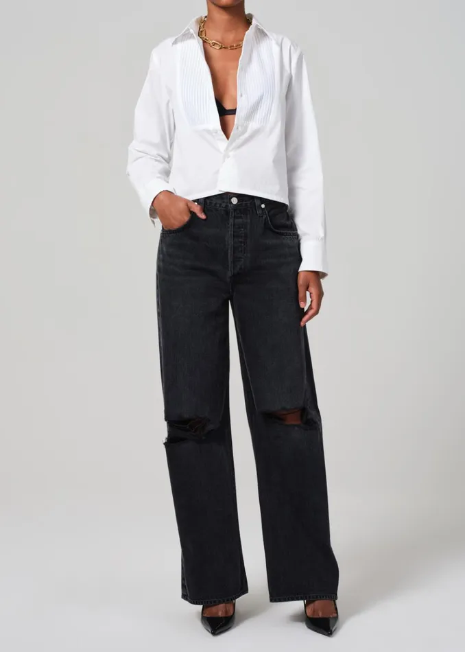 Citizens Of Humanity Fino Boxy Cropped Tuxedo In White Women Tops
