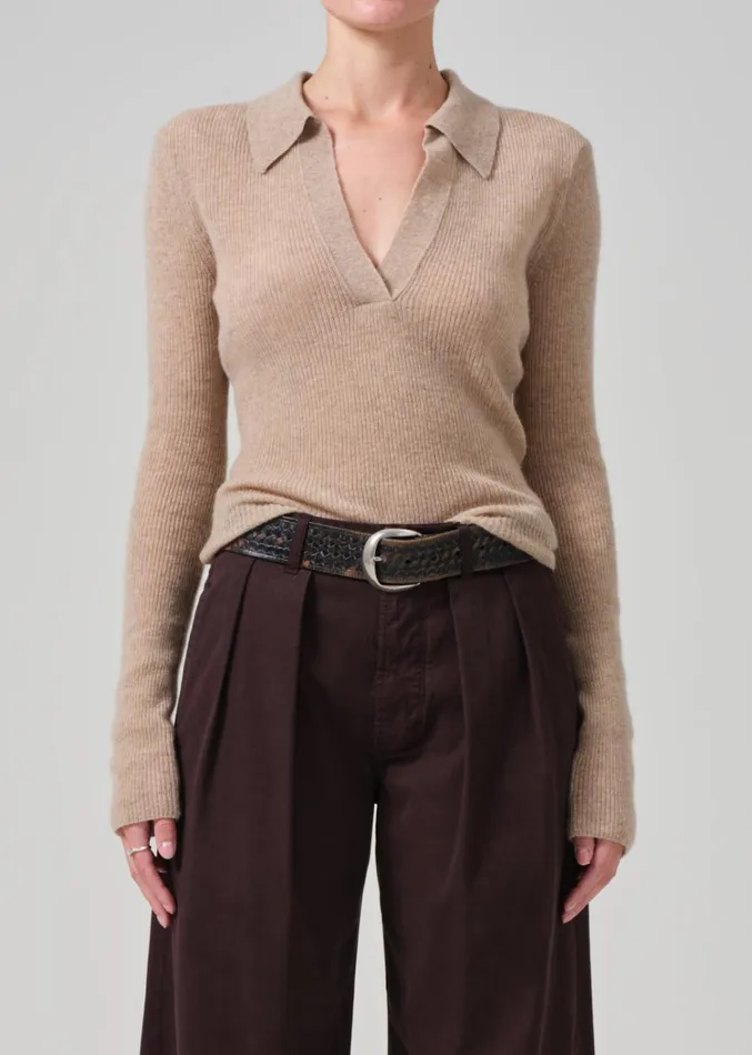 Citizens Of Humanity Simone Polo Sweater In Fawn Women Tops