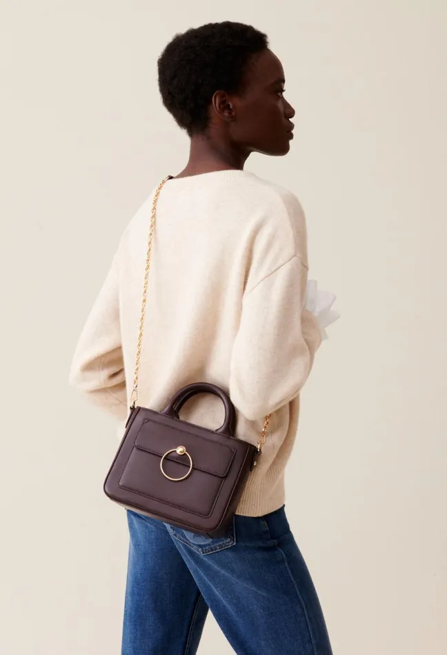 Claudie Pierlot Anouck Smooth Leather Chain Bag Brown Women Crossbody Bags Claudie Pierlot Anouck Smooth Leather Chain Bag Brown Women Crossbody Bags