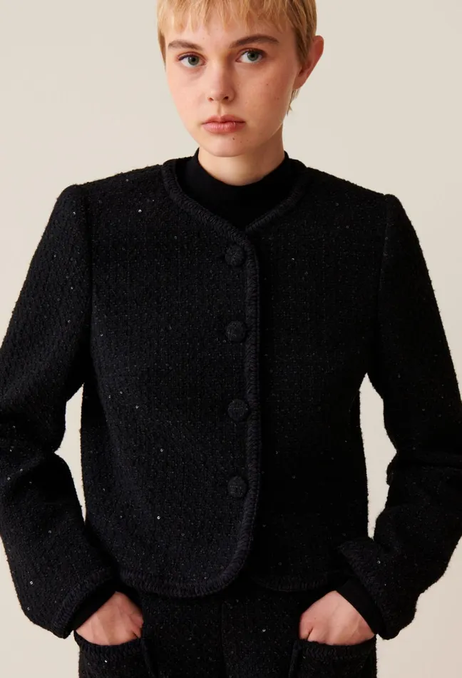 Claudie Pierlot Black Straight Tweed Jacket Women Jackets Claudie Pierlot Black Straight Tweed Jacket Women Jackets