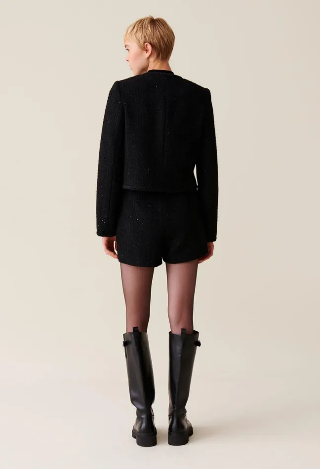 Claudie Pierlot Black Straight Tweed Jacket Women Jackets Claudie Pierlot Black Straight Tweed Jacket Women Jackets