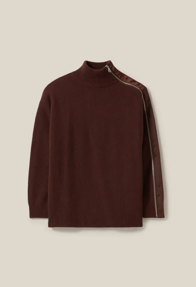 Claudie Pierlot Brown ZipUp High Neck Jumper Chocolate Women Knitwear And Cardigans Claudie Pierlot Brown ZipUp High Neck Jumper Chocolate Women Knitwear And Cardigans