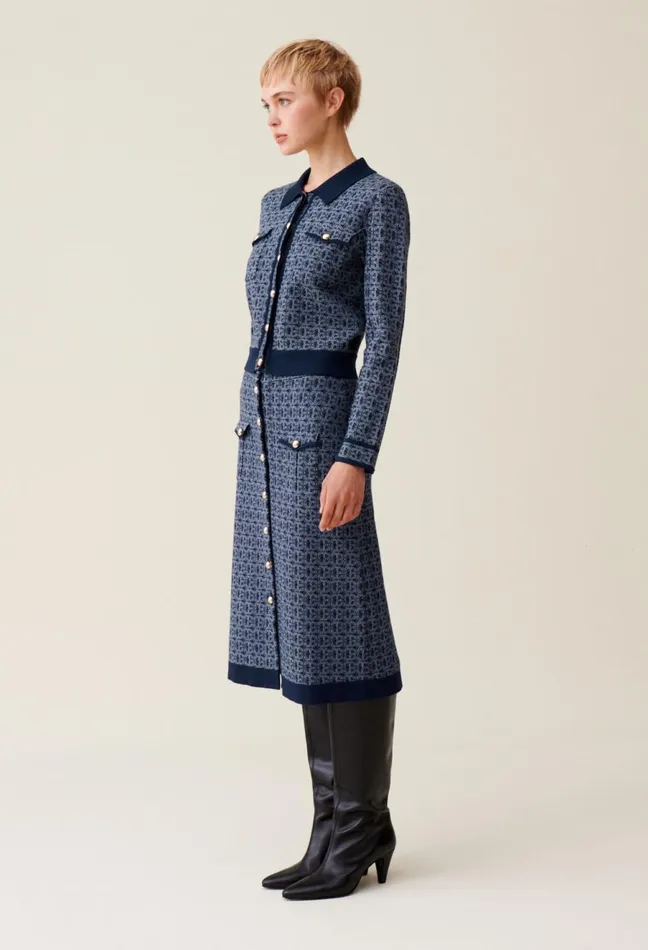 Claudie Pierlot Cp Monogram Cardigan With Collar Navy Women Knitwear And Cardigans