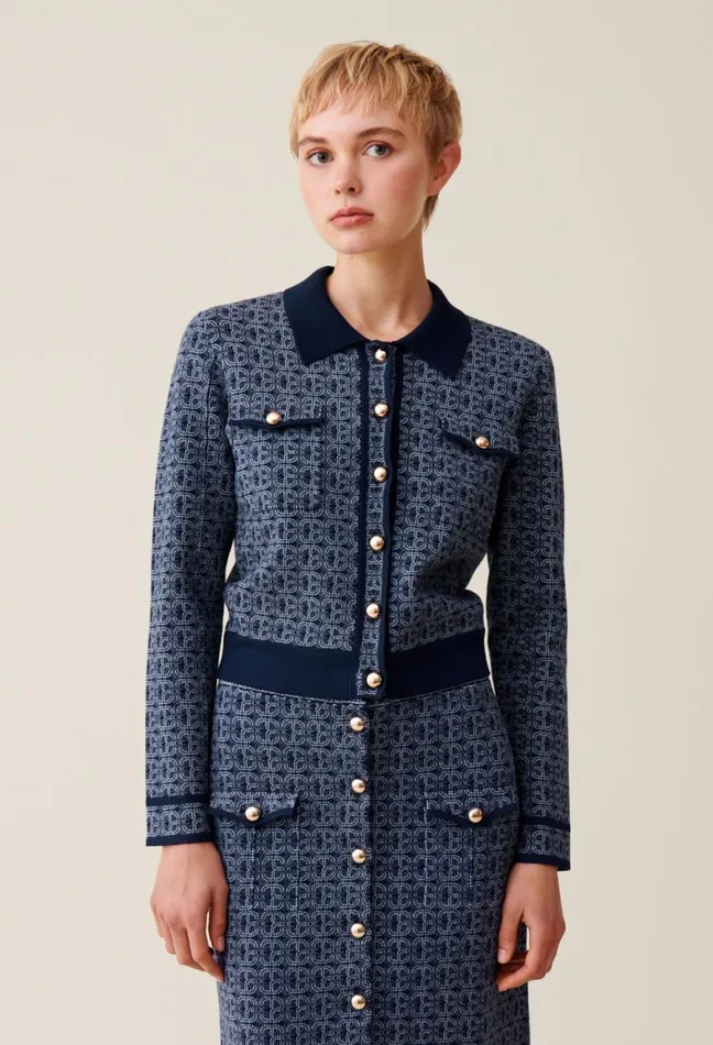 Claudie Pierlot Cp Monogram Cardigan With Collar Navy Women Knitwear And Cardigans