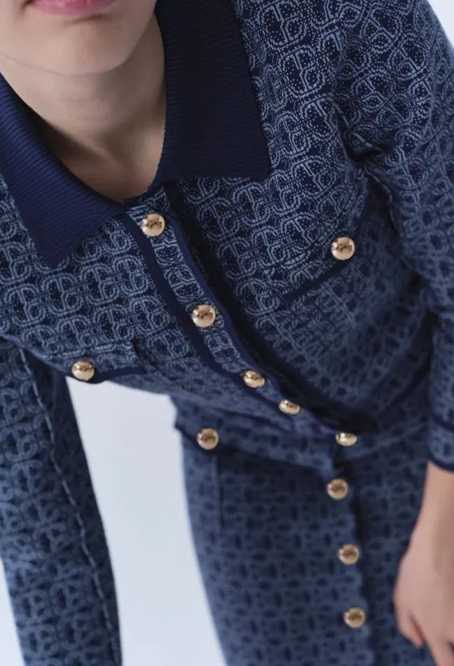 Claudie Pierlot Cp Monogram Cardigan With Collar Navy Women Knitwear And Cardigans
