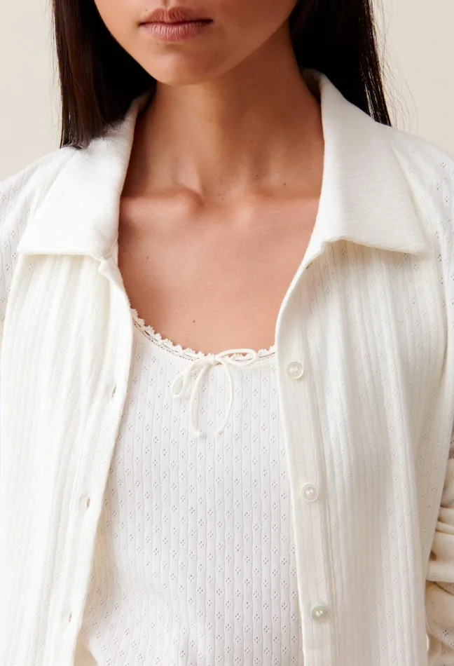 Claudie Pierlot Ecru Shirt Collar Top Women Knitwear And Cardigans