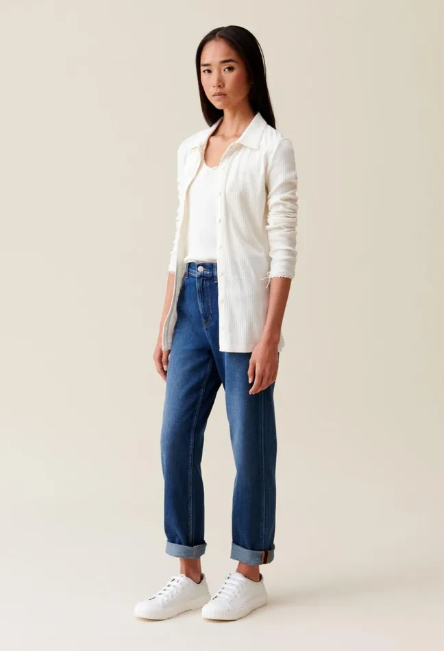 Claudie Pierlot Ecru Shirt Collar Top Women Knitwear And Cardigans