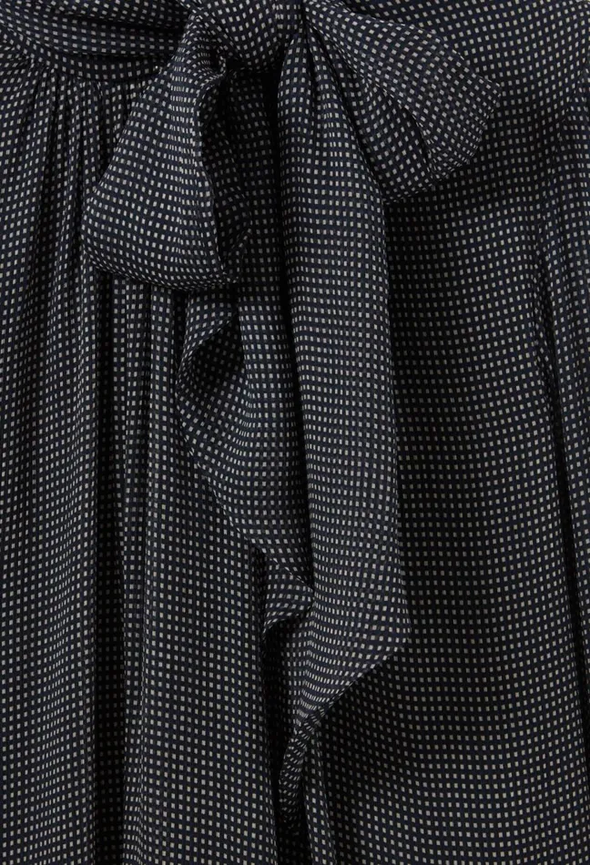 Claudie Pierlot Flowy Dress With Tie Neck Navy Women Dresses Claudie Pierlot Flowy Dress With Tie Neck Navy Women Dresses