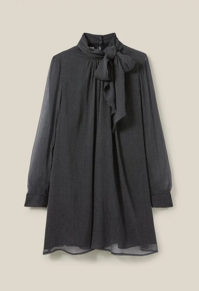 Claudie Pierlot Flowy Dress With Tie Neck Navy Women Dresses Claudie Pierlot Flowy Dress With Tie Neck Navy Women Dresses