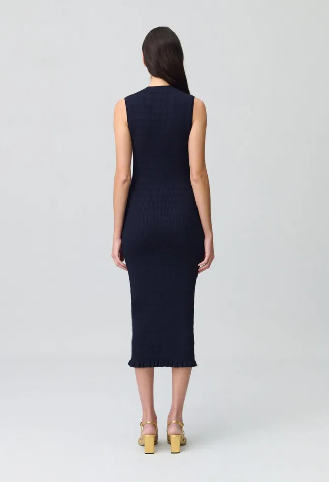 Claudie Pierlot Long Knit Dress With Bows Navy Women Dresses Claudie Pierlot Long Knit Dress With Bows Navy Women Dresses
