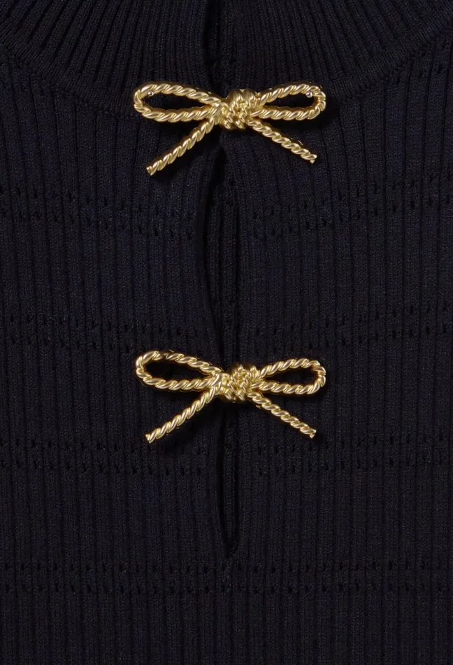 Claudie Pierlot Long Knit Dress With Bows Navy Women Dresses Claudie Pierlot Long Knit Dress With Bows Navy Women Dresses