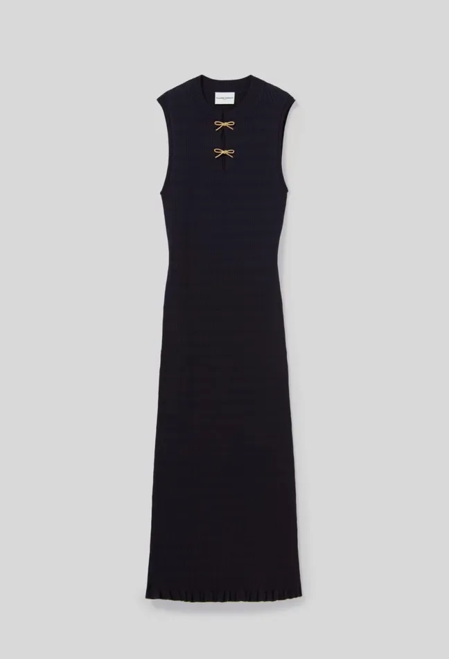 Claudie Pierlot Long Knit Dress With Bows Navy Women Dresses Claudie Pierlot Long Knit Dress With Bows Navy Women Dresses