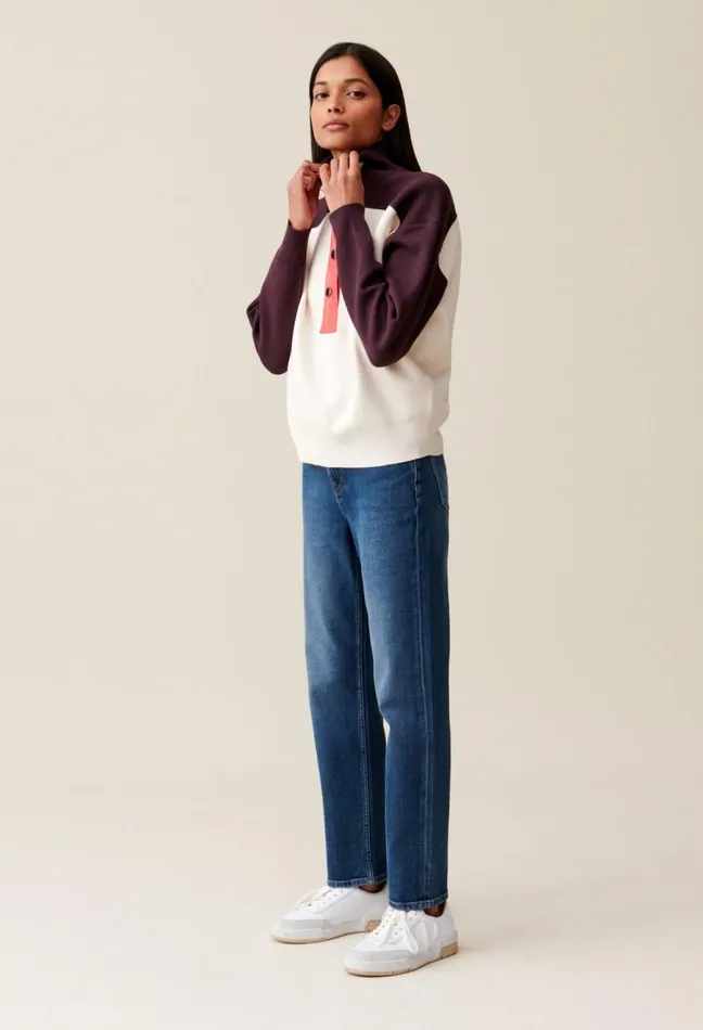 Claudie Pierlot Minimum Sweatshirt StandUp Collar Ivory Women Knitwear And Cardigans