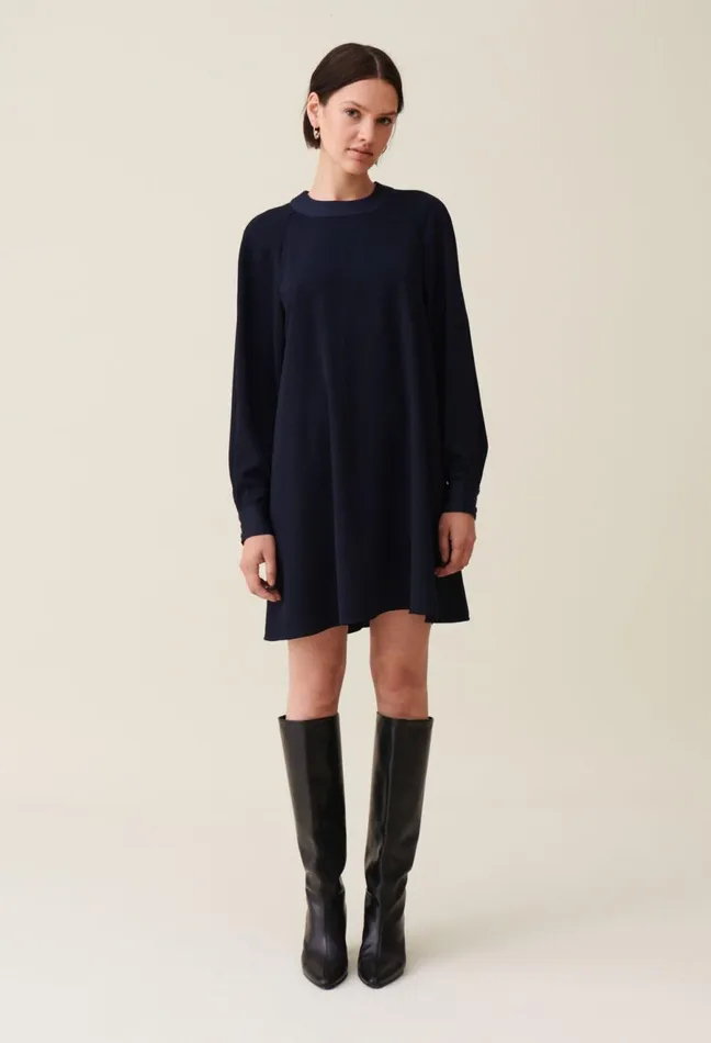 Claudie Pierlot Navy Belted Babydoll Dress Women Dresses