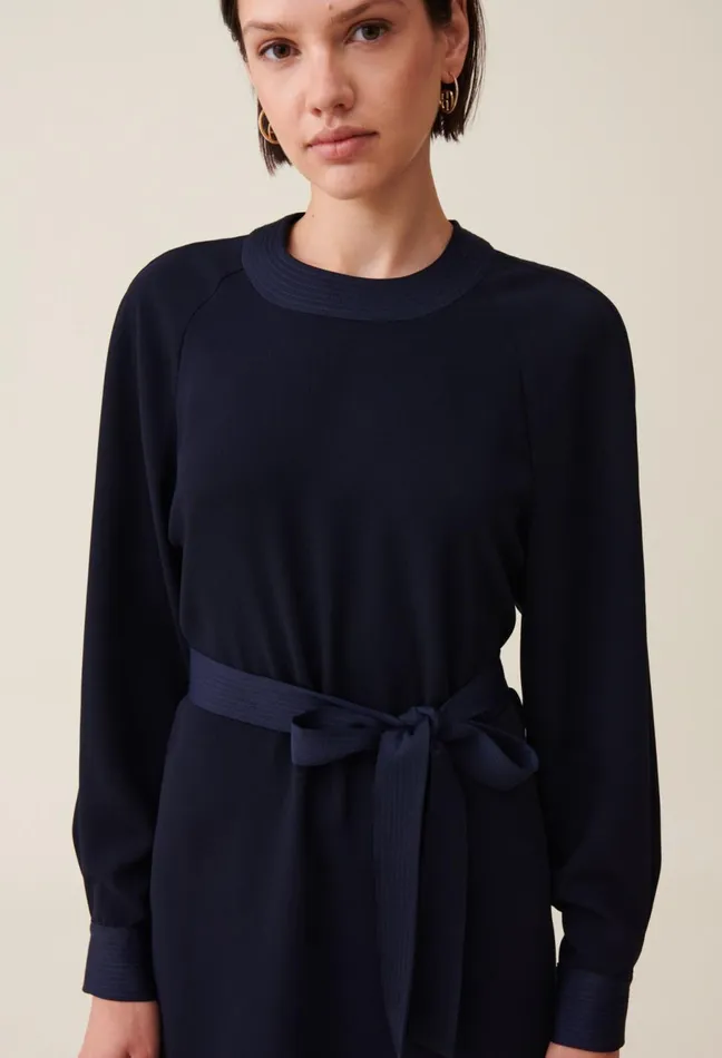 Claudie Pierlot Navy Belted Babydoll Dress Women Dresses