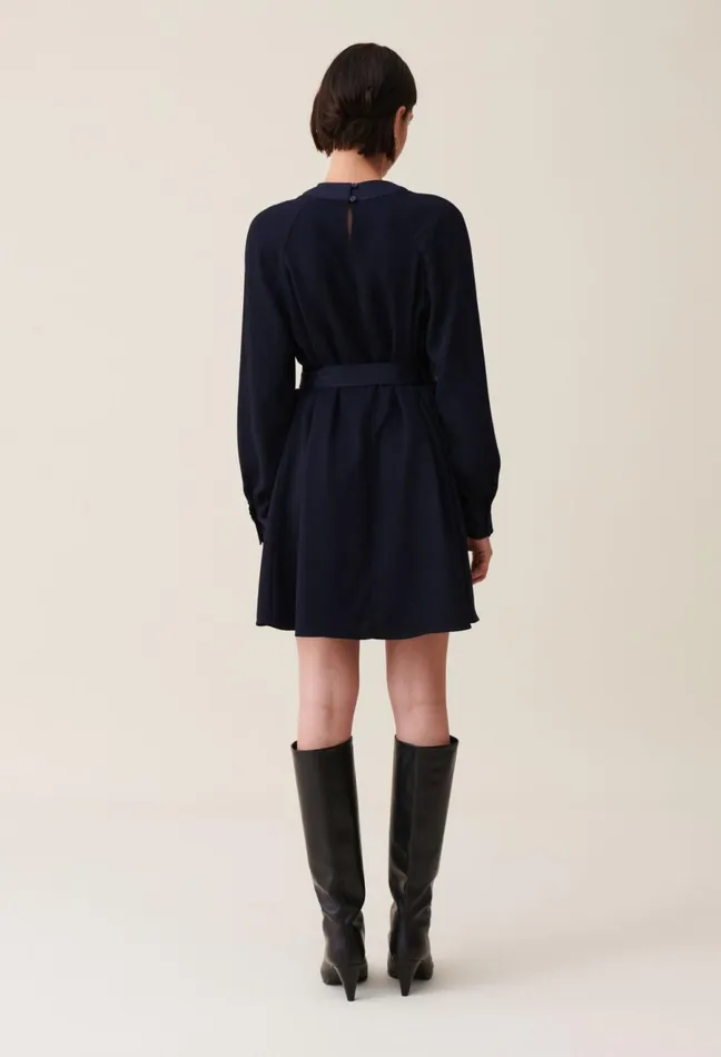 Claudie Pierlot Navy Belted Babydoll Dress Women Dresses