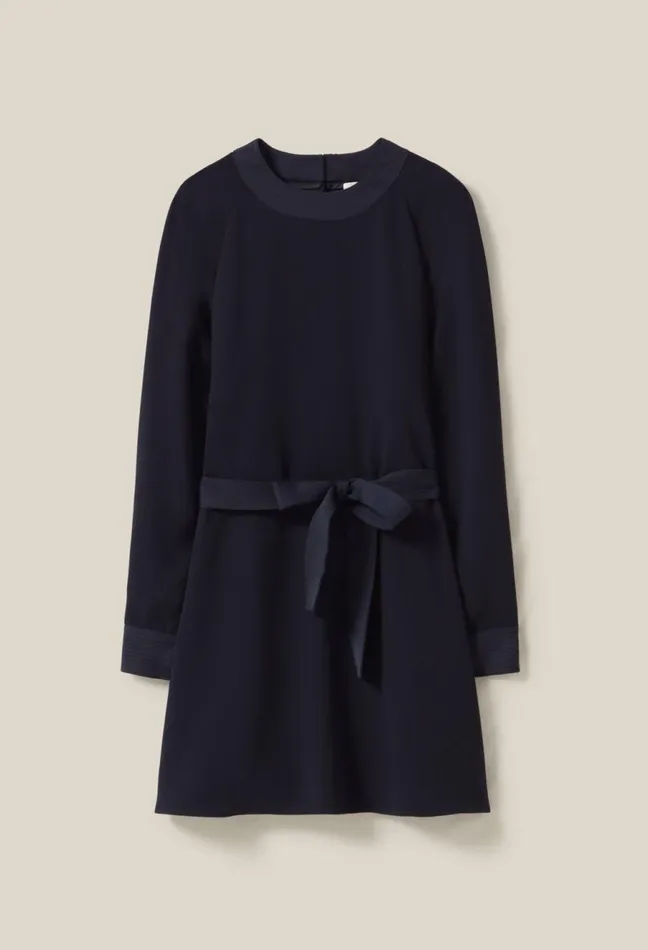 Claudie Pierlot Navy Belted Babydoll Dress Women Dresses