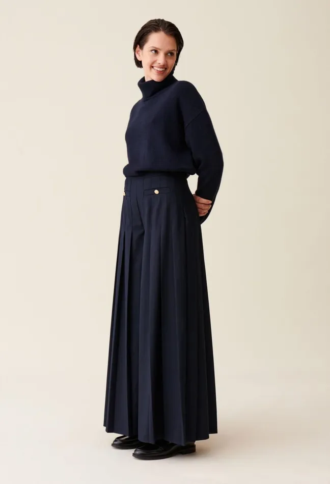 Claudie Pierlot Navy Blue LooseFit Creased Trousers Women Jeans And Trousers